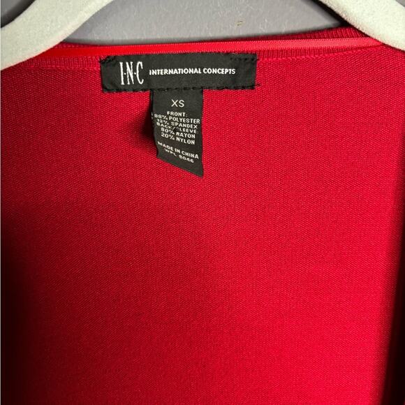 INC Red Faux Suede Open Front Cardigan With Fringe Size XS - Picture 3 of 6